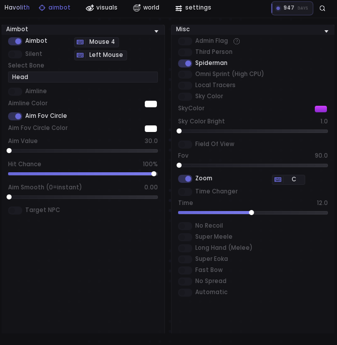Havolith Rust Cheat panel